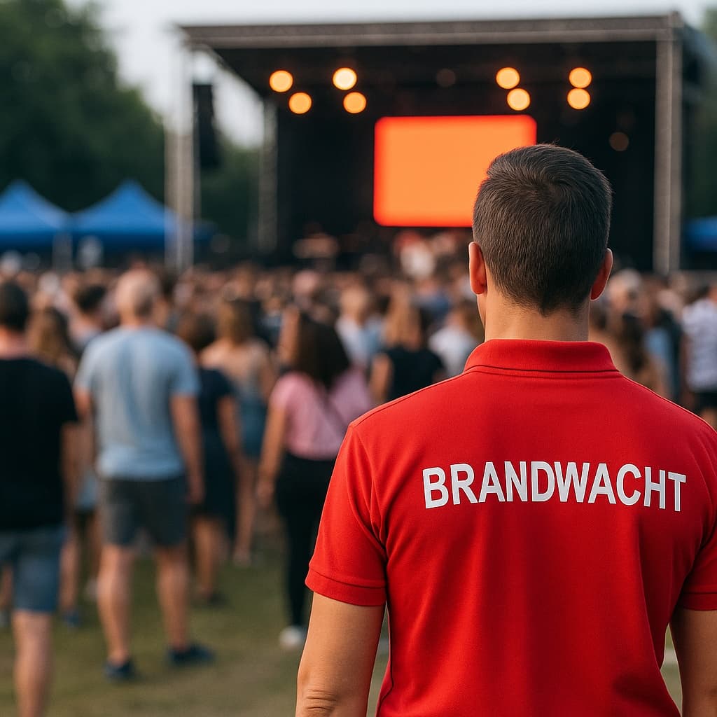 Brandwacht houdt toezicht op een evenement met een buitenpodium