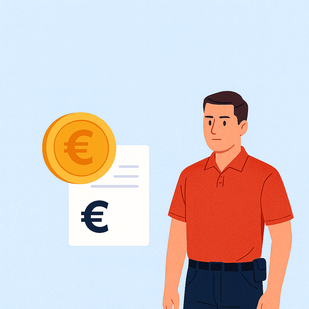 Illustratie van een brandwacht die een checklist met tarieven toont